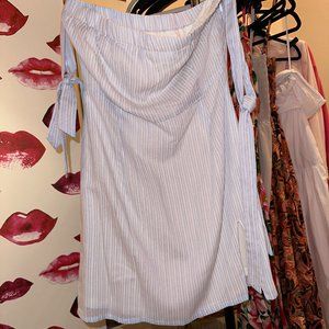 By The Way Off the Shoulder Blue Striped Mini Dress